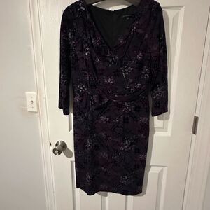 David Meister Purple Ruched Wrap Dress